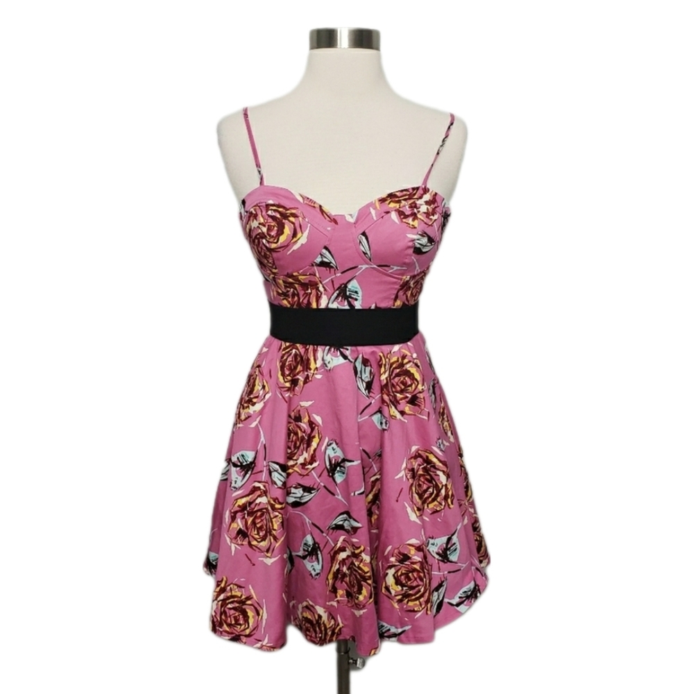Forever 21 Small Barbie Pink Floral Pin Up Bustier Skater Party Dress